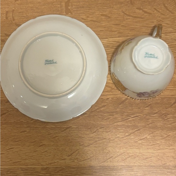 Nippon Antique Tea Cup, Saucer Violets, Heavy Beaded Gold Hand Painted c1850-90 - Picture 3 of 3